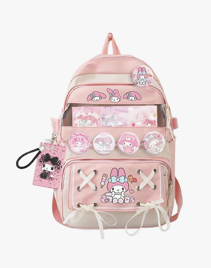 Teenage Girls Cute Backpack For School 17.5 Inch Students Casual Travel Aesthetic Backpack With Kawaii Accessories, Pink