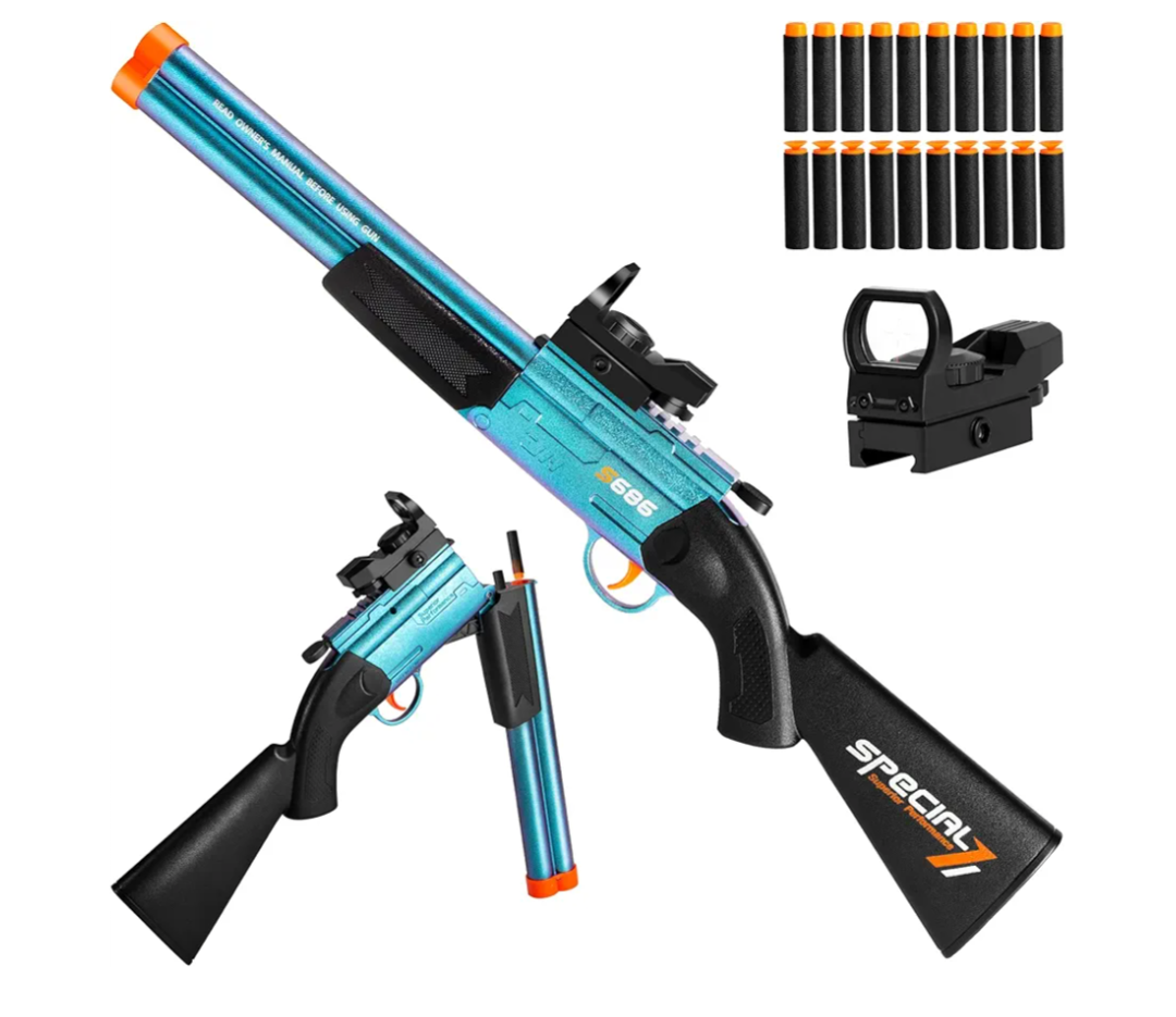 Toy Gun Double Barrel Shotgun Toy,with 20 Soft Bullet Darts, Toy Foam Blaster Foam Dart Blaster with Scope for Kids, Youth, Teen, Boys-Holiday for 8-12 Year (Blue)