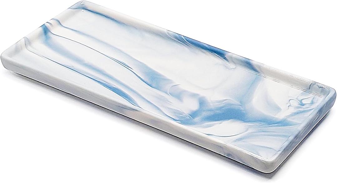 VSUINGO 9.2" Porcelain Small Bathroom Tray, Ceramic Countertop and Vanity Tray for Cosmetics, Perfume, Jewelry, Candle - Soap Tray for Kitchen Counter (Blue) (9.2" x 3.6" x 0.6")