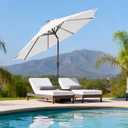 9FT Solar-Powered LED Patio Umbrella with Tilt Crank,Outdoor Market Umbrella with 32 Lights,Sunshade for Deck, Garden and Pool