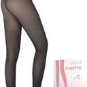 UISLII Fleece Lined Tights Women, Warm Pantyhose leggings Women, Fake Translucent Thermal Skin Colored Tights for Winter(Black Foot Medium -Medium Height)