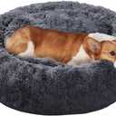 JOLLYVOGUE Dog & Cat Bed, Calming Anti-Anxiety Pet Bed for Small Dogs, Fluffy Donut Cushion for Small and Medium Pets (23") (Dark Grey)