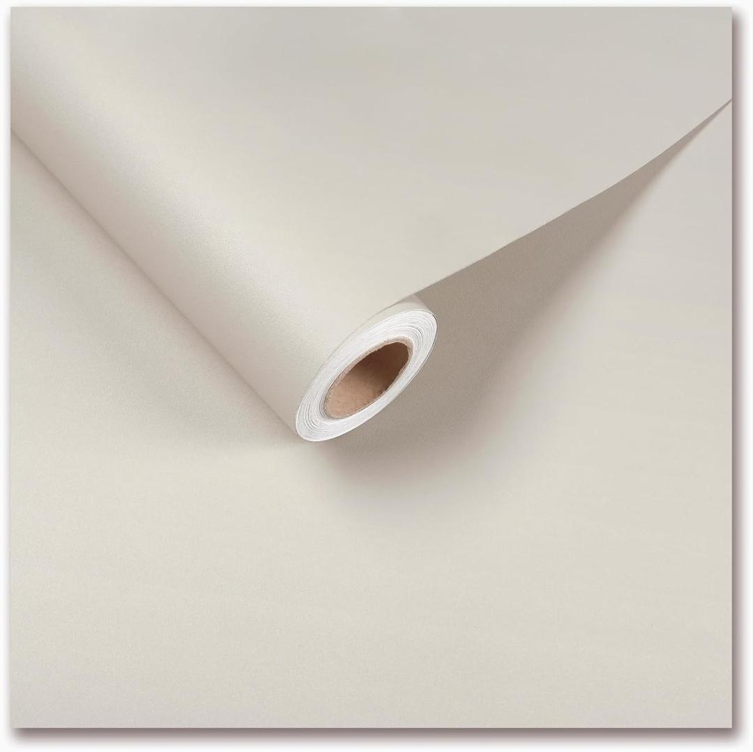 CRE8TIVE 24"x354" Cream White Contact Paper Peel and Stick Self Adhesive Beige Wallpaper for Home Removable Textured Wide Vinyl Wall Covering for Bedroom Bathroom Walls Countertops Cabinets Drawer