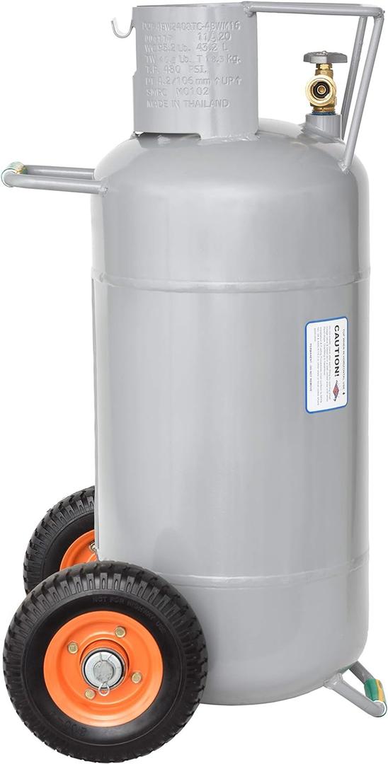 Flame King 40LB Empty Propane Tank with Wheels, Horizontal & Vertical LP Cylinder with Built-in Gauge for Fire Tables, Fire Pits, Patio Heaters, Barbeques, Lunch Trucks, Weed Torches & Truck Campers