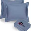 eBeddy Linens European Square Pillow Shams Set Lake Blue Solid 100% Microfiber Envelope Closure with 2" Flange 800-TC Decorative Cushion Cover 26x26 Inch, Soft Cozy & Breathable for Sofa Couch