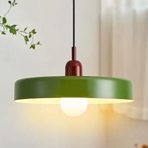 GloMuse Pendant Lights Kitchen Island Mid Century Modern Green Hanging Lamp Vintage Pendant Lights Fixture Dining Room Antique Bedroom Study Room Large Iron Lampshade 13.78inch, Large