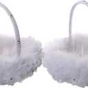 2PCS Wedding Flower Girl Baskets,Cute Handle Flower Girl Basket White Flower Basket for Wedding Decoration (Lace)