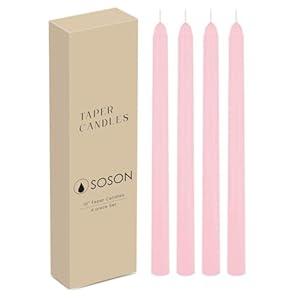 Simply Soson Pink Taper Candles 10 inch Dripless, Set of 4, Dripless Taper Candle Sticks, Tall Candlesticks Long Burning Perfect for Dinner, Wedding, Party or Christmas Tapered Candles Decor