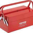 VEVOR Metal Tool Box, 14-inch, 2-Tier 3-Tray Portable Folding Tool Chest Organizer with Handle & Lock Hole, Powder Coated Steel, Cantilever Toolbox for Household Factory Warehouse Repair Shop, Red