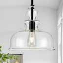 10.8in Large Glass Pendant Light Dome Hanging Pendant Light Adjustable Rods Modern Kitchen Pendant Lighting Fixtures for Kitchen Island,Dining Room,Over Sink,Bar,Black