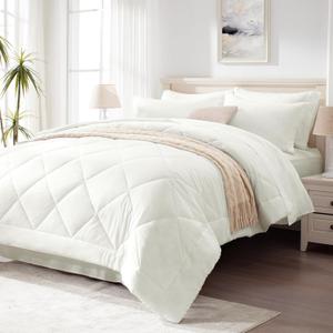 Love's cabin King Size Comforter Set Ivory, 7 Pieces King Bed in a Bag, All Season Bedding Sets with 1 Comforter, 1 Flat Sheet, 1 Fitted Sheet, 2 Pillowcase and 2 Pillow Sham | Soft, Breathable, Lightweight, Comfortable