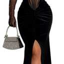 Women's Sexy Elegant Rhinestone Velvet Party Club Night Bodycon Formal Evening Maxi Dress (Medium, 801 Black)