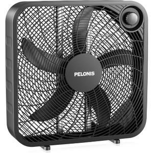 PELONIS 20 Inch Box Fan  3 Speeds, 25ft/s, Floor Fans, Superior Air Throw (2295 CFM), Lightweight, 5 Blades, Portable & Durable for Bedroom, Office, Living Room, Garage (Grey)
