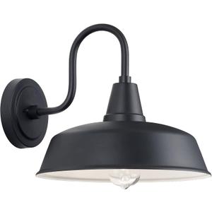 16in Large Outdoor Barn Lights Black Exterior Gooseneck Lighting Wall Mount with White Interior, 1 Pack Outside Farmhouse Porch Wall Light Over Garage Gooseneck Wall Sconce for Patio, House