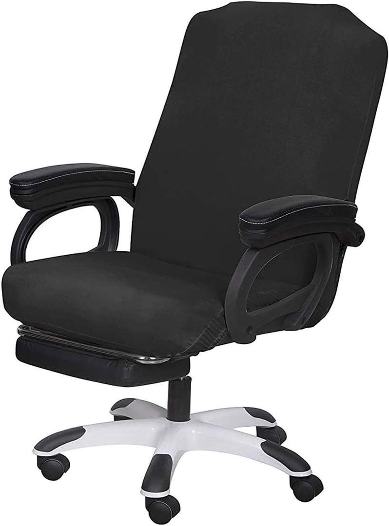 SARAFLORA Office Chair Cover- Large, Black- Removable Computer Cover for with Zipper Universal Rotating Desk High Back Seat Washable Protector Pets - 1"D x 22"W x 32"H