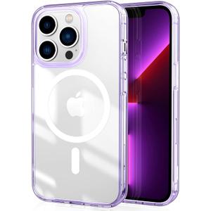 CACOE Magnetic Case for iPhone 13 Pro 6.1 inch-Compatible with MagSafe & Magnetic Car Phone Mount, Not Yellowing Anti-Scratch (Clear Purple)