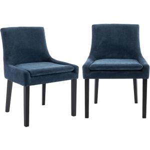 COLAMY Modern Dining Chairs Set of 2, Upholstered Corduroy Accent Side Leisure Chairs with Mid Back and Wood Legs for Living Room/Dining Room-Blue