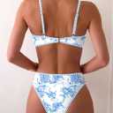 Fanuerg Women's Triangle Bikini Sets O Ring Linked Two Piece Swimsuits Floral Printed Cheeky Bathing Suit (Blue, M)