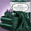 DECOLURE Satin Bed Sheets - 4 Piece Luxury Silky Queen Size Bedding Set - Softer Than Silk, Wrinkle-Free with 15 Deep Pocket Fitted Sheet, Perfect for Hair & Skin, Gifts for Women (Dark Green)