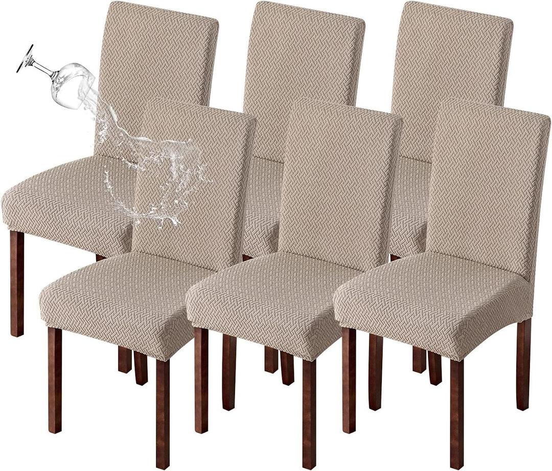 Genina Waterproof Chair Covers for Dining Room 6 Pack Kitchen Chair Covers Parson Dining Chair Slipcover,Khaki