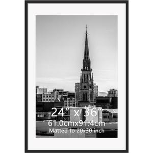 Hoikwo 24x36 Black Plastic Frame with Plastic Cover, Display Pictures 20x30 with Mat or 24x36 Without Mat, 1 Pack 24 by 36 Frame for Wall Hanging