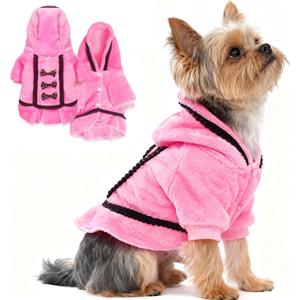 Dog Sweaters for Small Dogs Girl Puppy Sweater Dress Winter Fleece Warm Puppy Sweater with Leash Hole Cute Pink Doggie Clothes Bowtie Chihuahua Sweaters Pet Hoodie Cold Weather Dogs Oufit (Small)