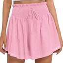 Caracilia Womens Summer Eyelet Mini Skirts High Waist Smocked Layered Ruffle Cute Boho Short Skorts 2026 Casual Beach Outfits Pink Small
