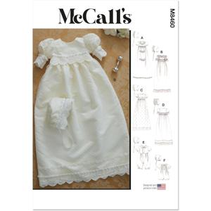 McCall's M8460A Infant's Christening Gown, Romper and Bonnet Sewing Pattern Packet, Design Code M8460, Sizes NB-S-M-L