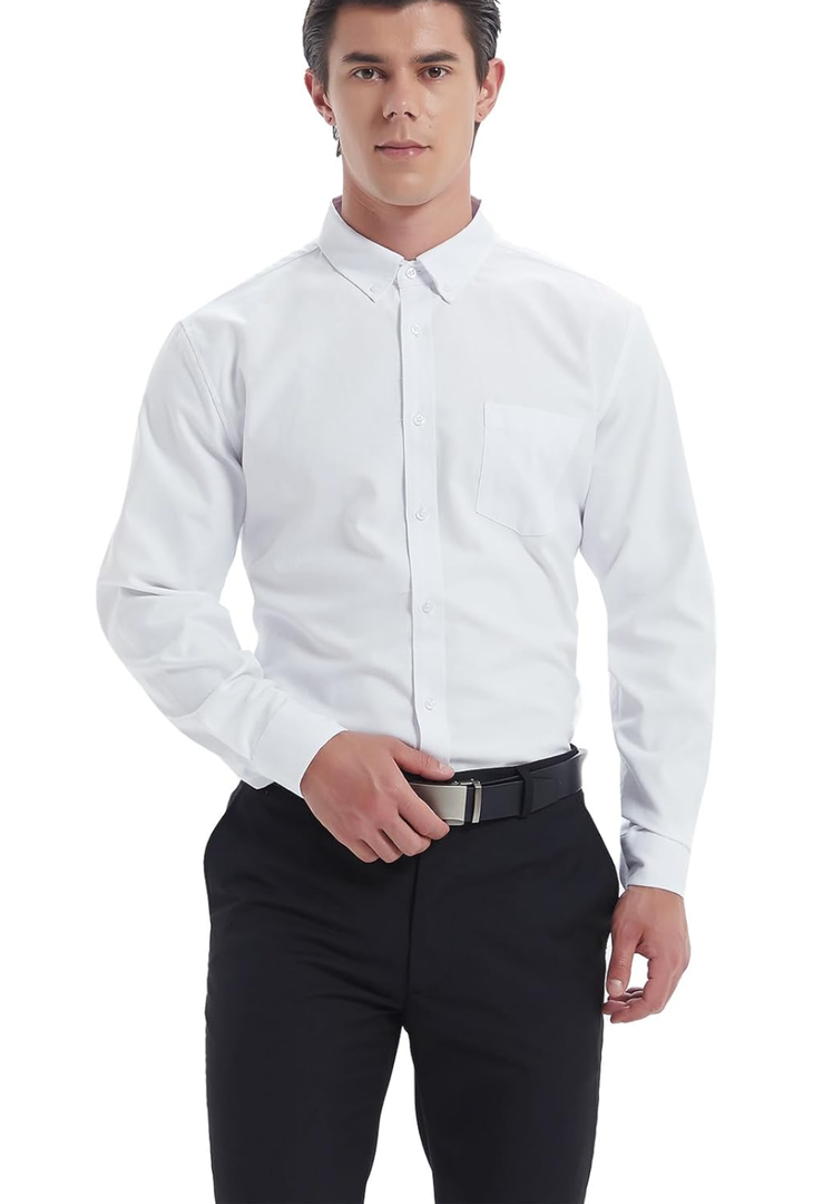 Men's Oxford Shirt Regular-Fit Button Down Collar Shirts Long Sleeve Dress Shirts Wrinkle Resistant with Pocket 2XL