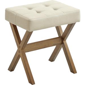 SONGMICS Makeup Stool, Padded Vanity Stool, Foot Rest, Solid Wood X Legs, for Bedroom, Closet, Entryway, 12.6 x 16.5 x 18.1 Inches, Summer Sand and Brown ULSF006LF01