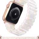 V-MORO Resin Stretchy Band Compatible with Apple Watch 38/40/41mm, 42/44/45/46/49mm Fashion Cute Strap for iWatch 10/9/8/7/6/5/4/3/2/1/SE Lightweight Elastic Bracelet Wristband Women,S/M SIZE (Colorful Ivory White - Rose Gold)