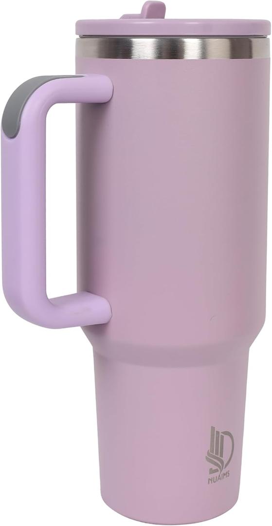 40oz Premium Stainless Steel Tumbler with Handle & Straw | Vacuum-Insulated Double-Wall Travel Mug for Hot & Cold Drinks | Cup-Holder Friendly | Leak-Resistant Lid (Rose dust)