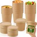 Sabary 50 Pack 24 oz Paper Soup Containers with Lid Disposable Kraft Soup Food Bowl Microwavable Food Storage Ice Cream Containers Nice for Restaurants(Brown)