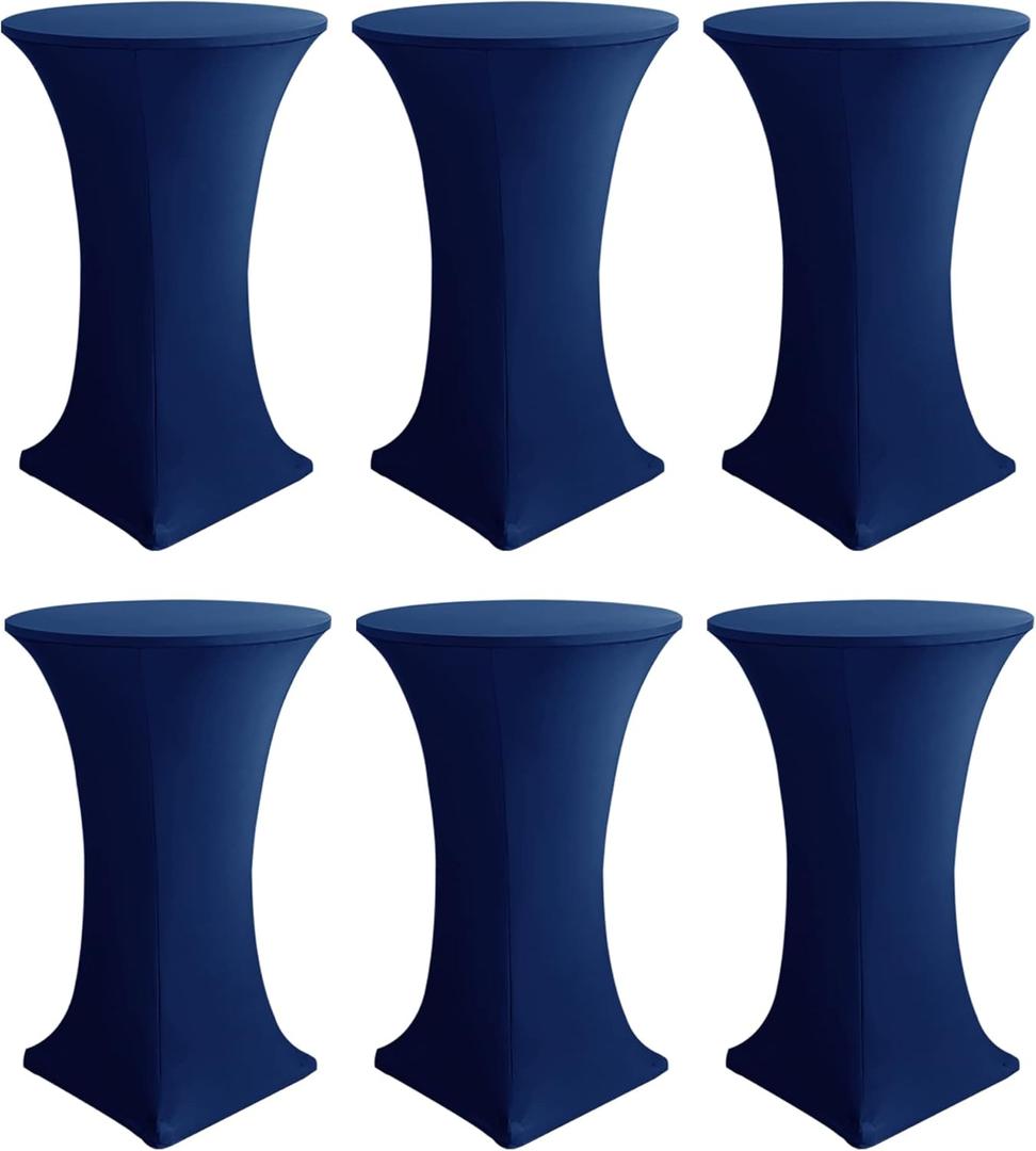 HolidayIdeas Cocktail Table Covers, 6 Pack - Fitted Stretch Spandex Square Corners Cocktail Tablecloths (Navy, Fit for 30"-32" Diameter x 43" Height Tables)