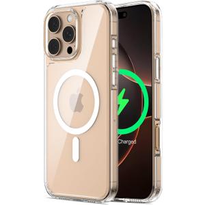ORNARTO Magnetic for iPhone 16 Pro Max Case, Compatible with MagSafe, Mil-Grade Protection, Anti-Yellowing Slim Shockproof Phone Case Cover with Upgraded 2-Layer Air-Buffer Corners-Clear