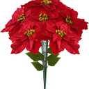 Poinsettias Artificial Christmas Flowers 9.8" Large Heads 6 Pack 16.9" Bouquet Red Faux Velvet Flower for Xmas Tree Home Christmas Decorations