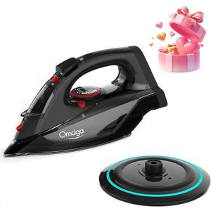 Cordless Iron for Clothes, 1500W Steam Iron Rapid Heating, Ceramic Soleplate, Auto Shut Off, Self-Clean, Anti-Calc, 3 Temperature Settings, 11.84oz Water Tank Ironing Clothes for Home, Black