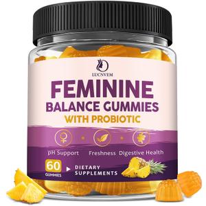 Feminine Balance Probiotic Gummies for Women – Support Vaginal Health, pH Balance, Freshness & Digestive Health – with Pineapple, Slippery Elm, Cranberry, D-Mannose – Sugar-Free, Pineapple Flavor, BBD 

11/30/2027