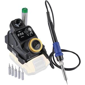WEP 937D-I 1 Cordless Soldering Iron Kit Compatible with Dewalt 20V/18V Battery, with Integrated Iron Holder, Digital Display, 6 Soldering Tips, Adjustable Temperature, Auto Sleep & Shutdown