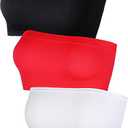 Women's Strapless Bralette Seamless Bandeau Soft Stretchy Non-Padded Bandeau Tube Top Bra in Color, 3 Pieces Medium,Black, White, Red