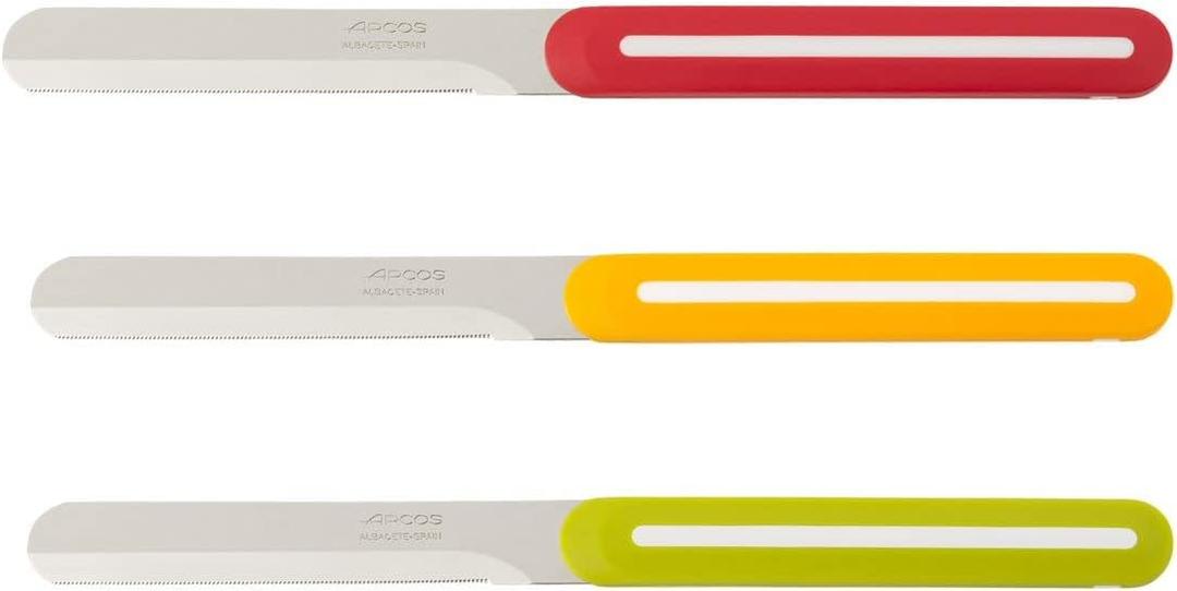 Arcos Paring Knife Set of 3 Pieces 4 Inch Stainless Steel. Colorful Kitchen Knives for Peeling Fruits and Vegetables. Ergonomic Polypropylene Handle. Serie B-Line. Color Orange, Red and Green.