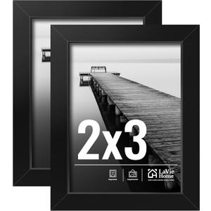 LaVie Home 2x3 Picture Frame 2 pack, Display Pictures 2 x 3 Photo Frame, 2x3 Black Frame with HD Plexiglas, Display Frame for Vertical or Horizontal, Classic Collection