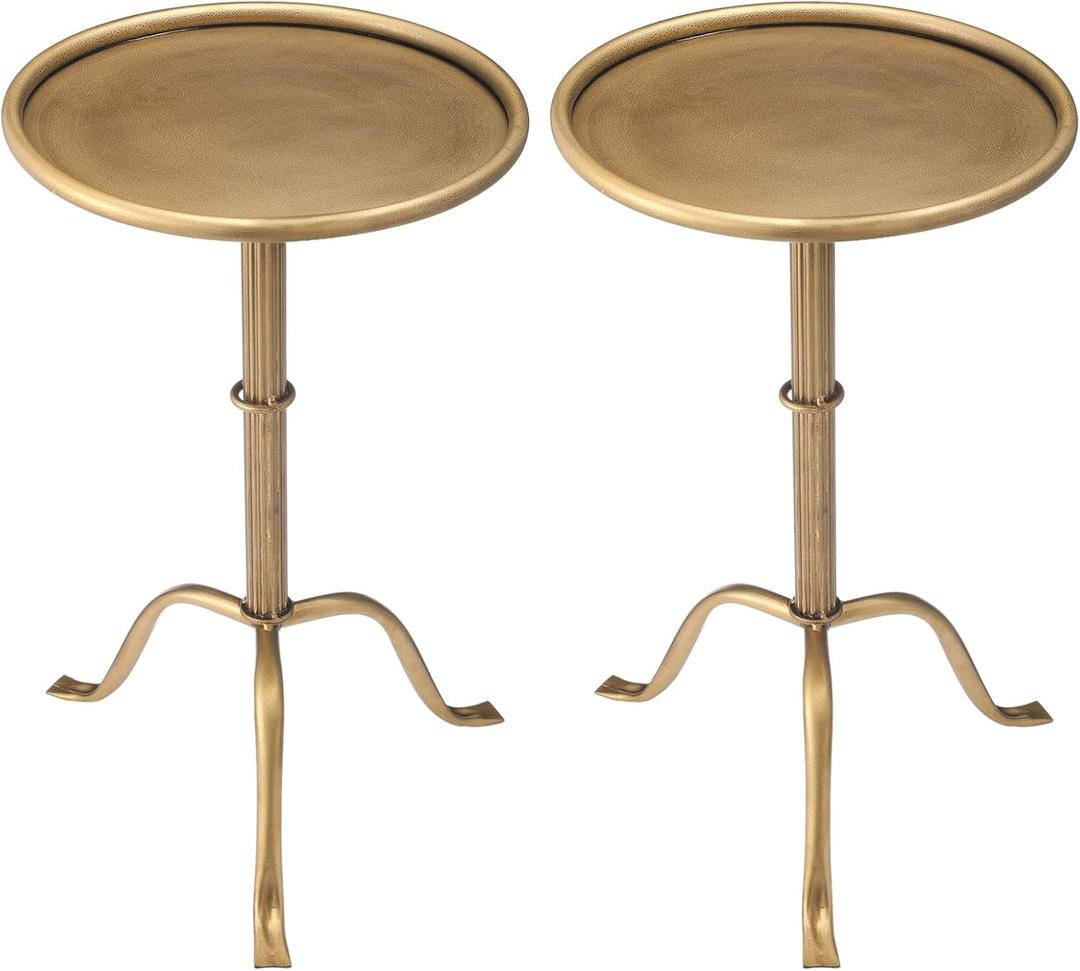 RattanView 2 Pcs Metal Martini Table Bronze Small Round Drink Table12.5 x 12.5 x 27.75 Inches Pedestal Iron Side Tables for Small Spaces Bedroom Living Room, as pictures show