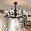 Ceiling Fans with Lights 36" Chandelier Fan Vintage Low Profile Ceiling Fan with Light and Remote 10 Lights Crystal Large Fandelier Light Fixture for Living Room Dining Room Hotel Foyer