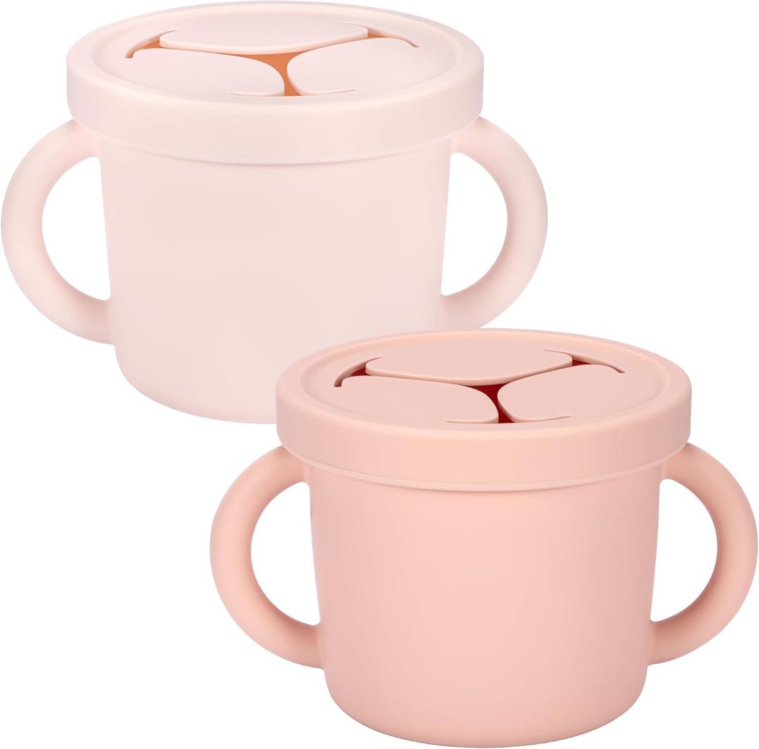 Snack Containers, Silicone Food Grade Silicone Cups, Toddler Snack Container Cups with Handles and Lid for Toddlers (Color 3)