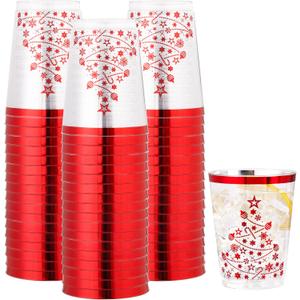 Red Plastic Disposable Christmas Cups 9 OZ, Christmas Holiday Party Tumblers Cups 30 pcs