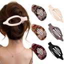 Lourny Flat Hair Clips for Women, French Flat Claw Clips & Duckbill Hair Clips for Thin Hair Lightweight Non-Slip Large Claw Clips for Women 6PCS (Matte Brown Leopard Print)
