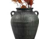 Large Ceramic Vase with 2 Handles 11 Inch Tall Terracotta Rustic Vintage Vase Decorative Pottery Flower for Home Table Countertop Shelf Living Room Decor(Black)