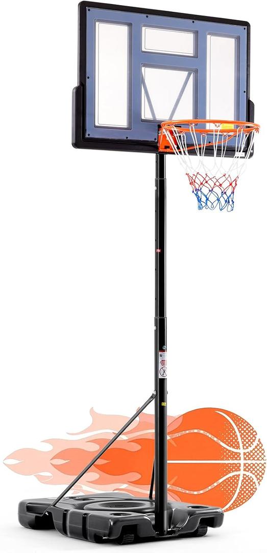 DUMOS 6.1-10FT Adjustable Height Portable Basketball Hoop Outdoor for Adult, 44 Inch Shatterproof Backboard w/Shock Absorbent Rim, Fillable Base, 2 Wheels for Swimming Pool/Indoor, Grey 