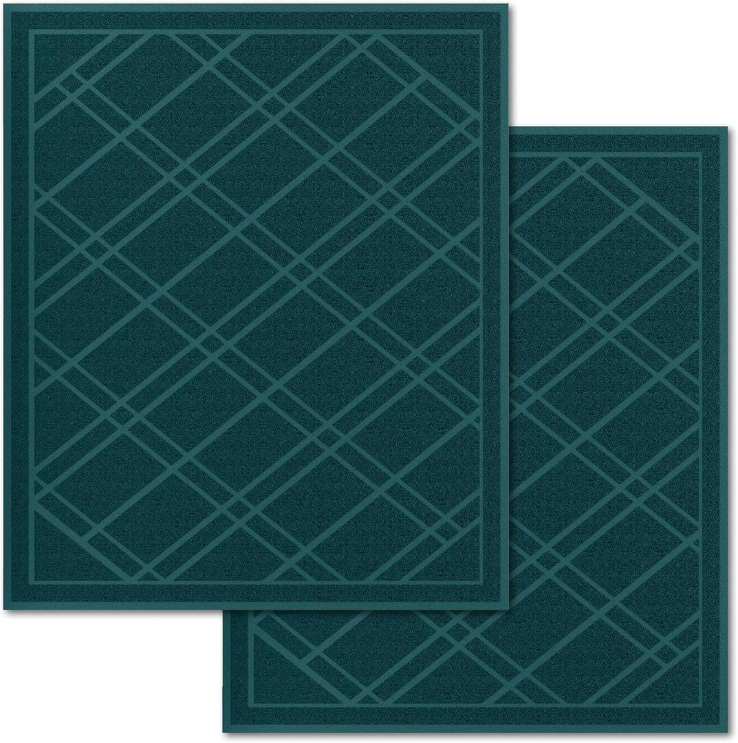 SlipToGrip Universal Door Mat 2-Pack  42x35 Green Plaid Design  Anti-Slip, Waterproof, Washable Entryway Rug  Durable Indoor/Outdoor Floor Mat for Front Door, Patio, Garage, Kitchen, and More